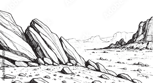 Desert Rock Formations Ink Illustration