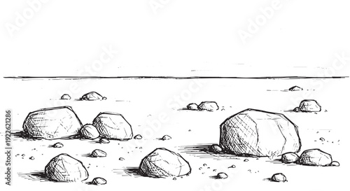 Scattered Boulders Desert Landscape Sketch