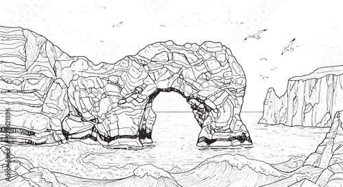 Natural Stone Arch Coastal Landmark Ink Illustration