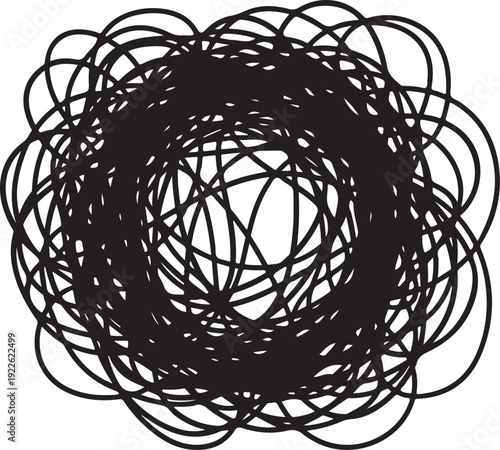 Intricate Black Scribbles on White Background Abstract Art Design