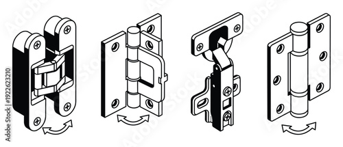 Various types of hinges vector illustration for doors and cabinets