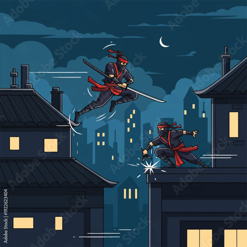 Nighttime Rooftop Showdown Between Caped Heroes.
