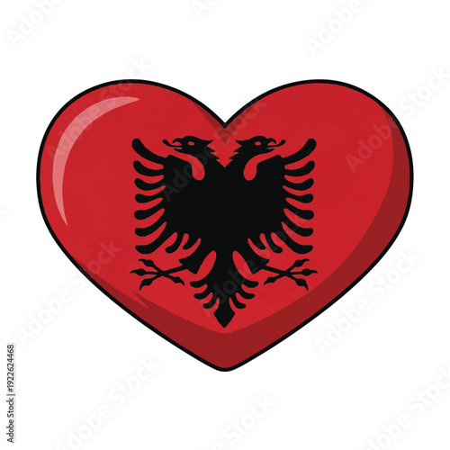 Heart-Shaped Albanian Flag Emblem Symbolizing Love, Patriotism, and Culture.