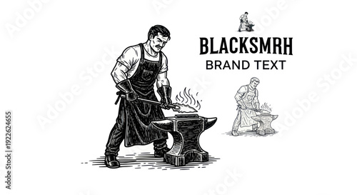 Blacksmith Working Hard Forging Metal on Anvil.