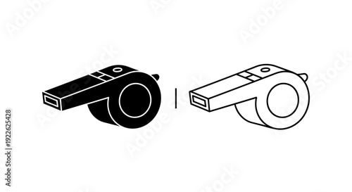 Two whistles, one black and one white, isolated on a white background Vector