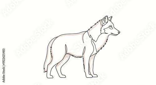 Detailed Line Art Illustration of a Majestic Wolf Standing Sideways.