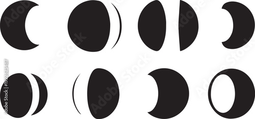 Phases of the Moon Lunar Cycle Illustration in Black