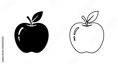 Two apples illustration: minimalist black and white apple design for graphic use Vector