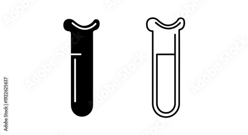 Two test tubes, one filled with black liquid, the other with clear liquid, on a white background Vector