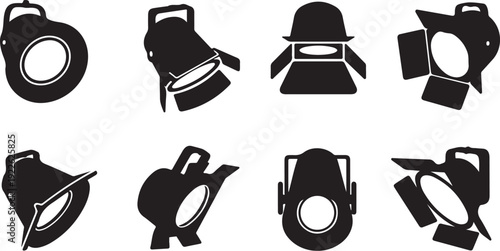 Spotlights in various positions and angles on white background