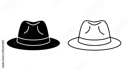 Two classic fedora hats, one black and one beige, isolated on white background Vector