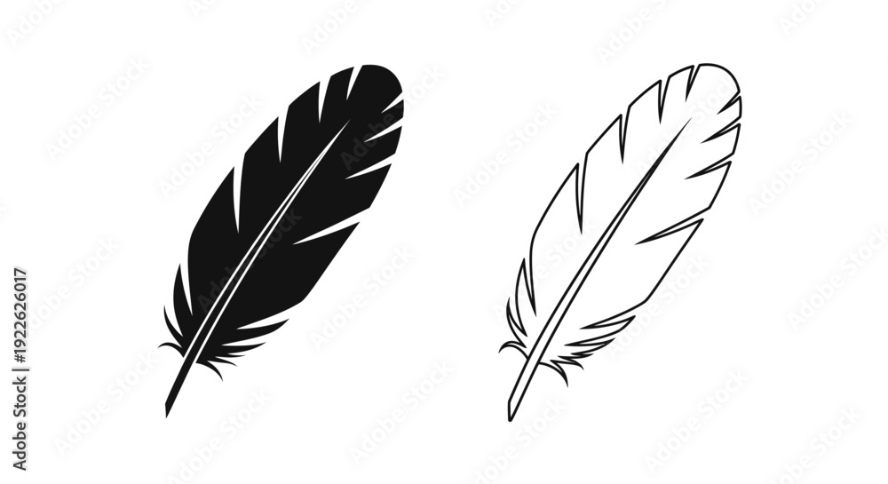 Obraz premium Black and white feather line art minimalist design vector illustration Vector