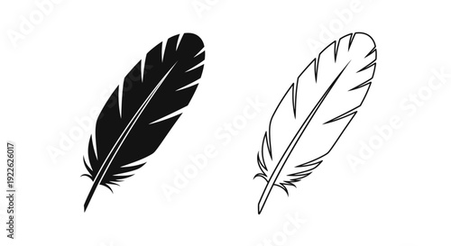 Black and white feather line art minimalist design vector illustration Vector