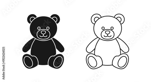 Two stuffed teddy bears, one black and one white, sitting side by side Vector
