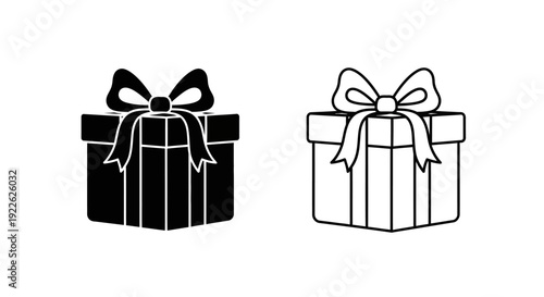 Two gift boxes with ribbons, simple line art, vector illustration Vector