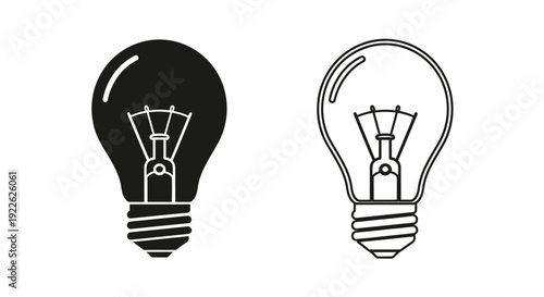 Two light bulb designs, one black and one white, vector illustration of light bulbs Vector