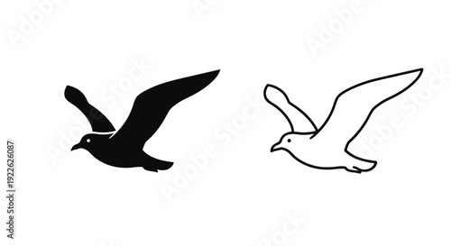 Two birds flying in opposite directions black and white line drawing Vector