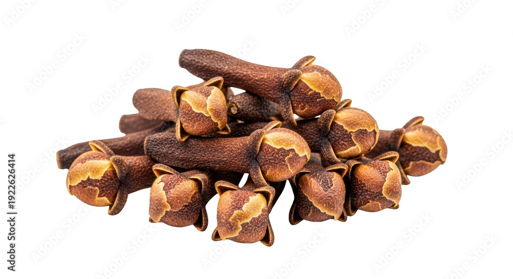 Obraz premium Pile of brown cinnamon sticks and buds isolated on transparent background