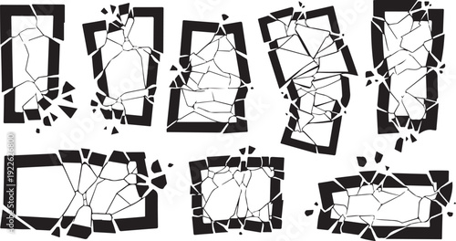 Shattered Glass Photo Frames Broken Windows and Pieces Isolated
