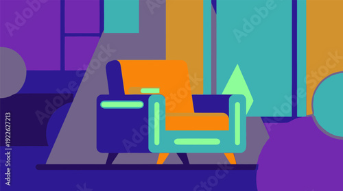 Abstract geometric armchair in a modern colorful room.