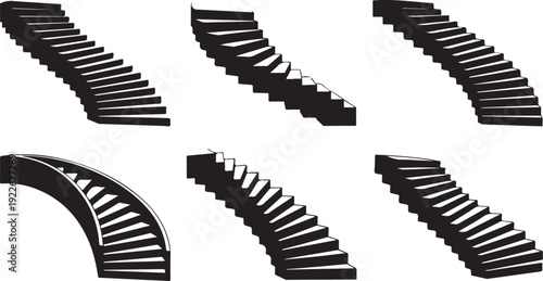 Collection of black staircase designs on white background