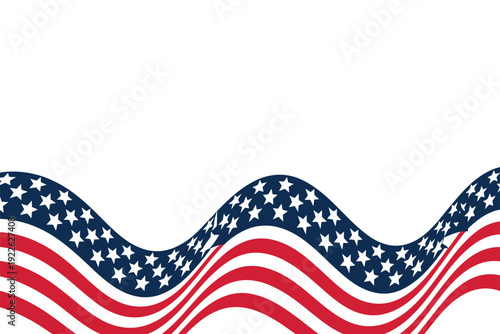Wavy American Flag with Stars and Stripes on White Background