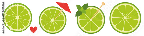 Lime Wheel Flat Vector Illustration on Transparent Background