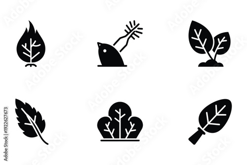 Plant and leaf icons, garden elements, minimalist vector art