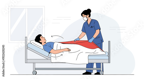 Nurse Caring for Patient in Hospital Bed, Healthcare Assistance Concept