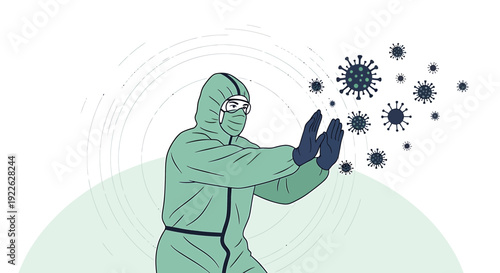 Person in Hazmat Suit Blocking Virus Particles