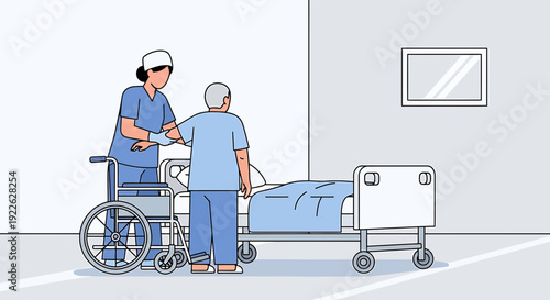 Nurse Helping Elderly Patient From Wheelchair To Hospital Bed