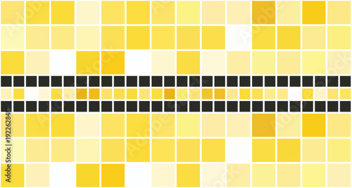 Yellow ceramic square tile mosaic pattern with black horizontal stripe