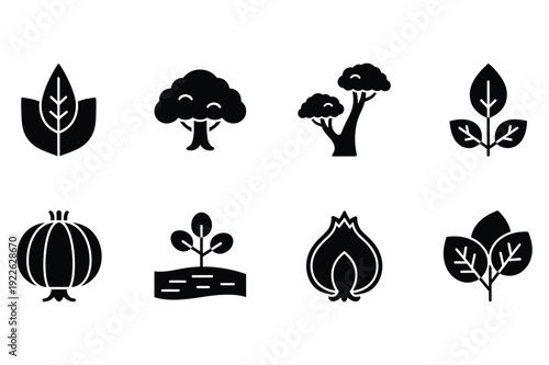 Nature and Agriculture Icons - Tree, Plant, Onion