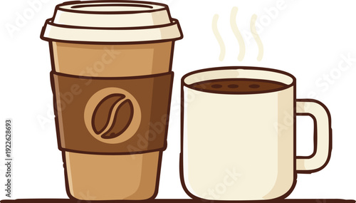 Coffee cup vector icon illustration of a hot disposable paper beverage container isolated on white background