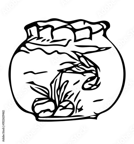 minimalist goldfish swimming in glass fishbowl line art