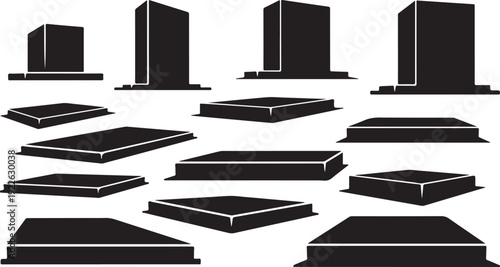Collection of various black rectangular 3D shapes and platforms