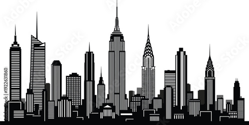 New York City skyline silhouette urban skyscraper cityscape vector illustration architecture set