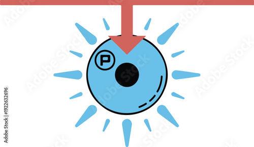 A minimalist illustration of a virus particle in light blue with a black central hole representing the nucleus