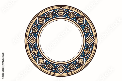 ornate geometric circle border with floral accents - isolated