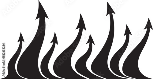 Black Arrows Pointing Upward in a Diagonal Line Formation