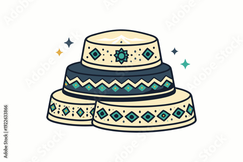 stack of islamic decorative caps or hats for celebration