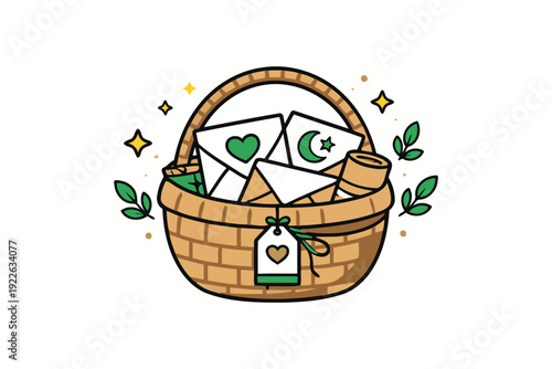 gift basket with envelopes,letters and islamic symbols