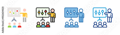 Class Training icon set multiple style collection