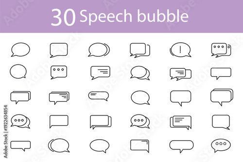 Speech bubble line icon set. Talking cloud, message, chat, conversation, comment and more. Outline icon in linear style. Vector collection.