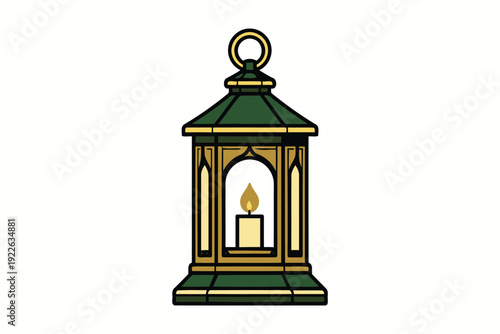 decorative islamic lantern with candle flame