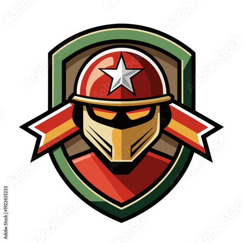 Stylized superhero emblem featuring a warrior's helmet with a star, symbolizing bravery and protection.