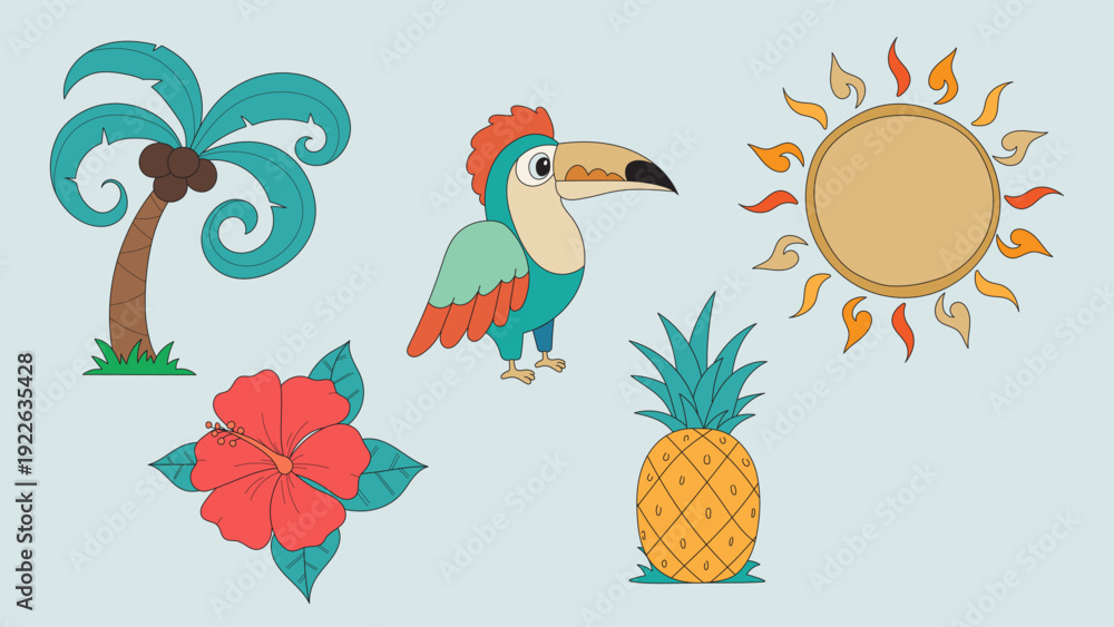 Naklejka premium A cute cartoon nature tropical ilustration