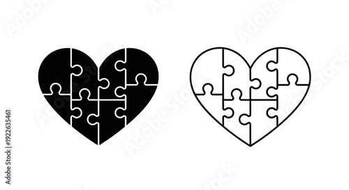 Heart shaped puzzle love symbol connection relationship couple romance Vector