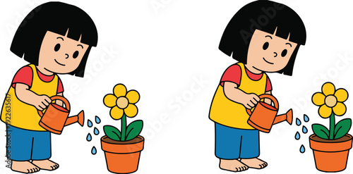 A simple cartoon illustration of a young boy washing his hands at a white porcelain sink