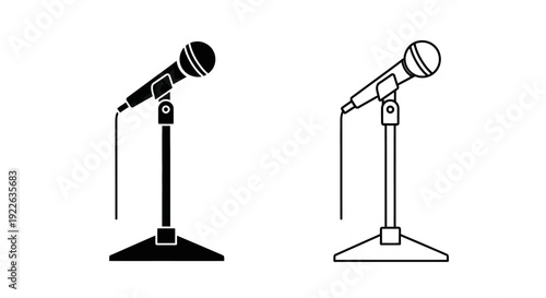 Microphone stand icon set, minimalist microphone stand, music equipment Vector